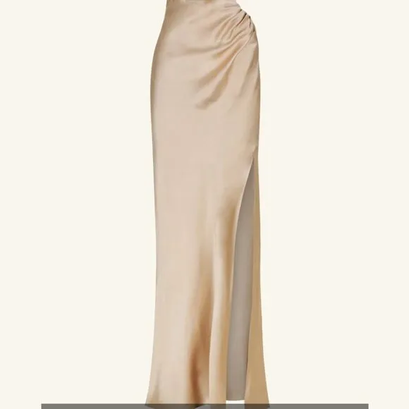Shona Joy La Lune Asymmetrical Gathered Maxi Dress USA 4 Gold