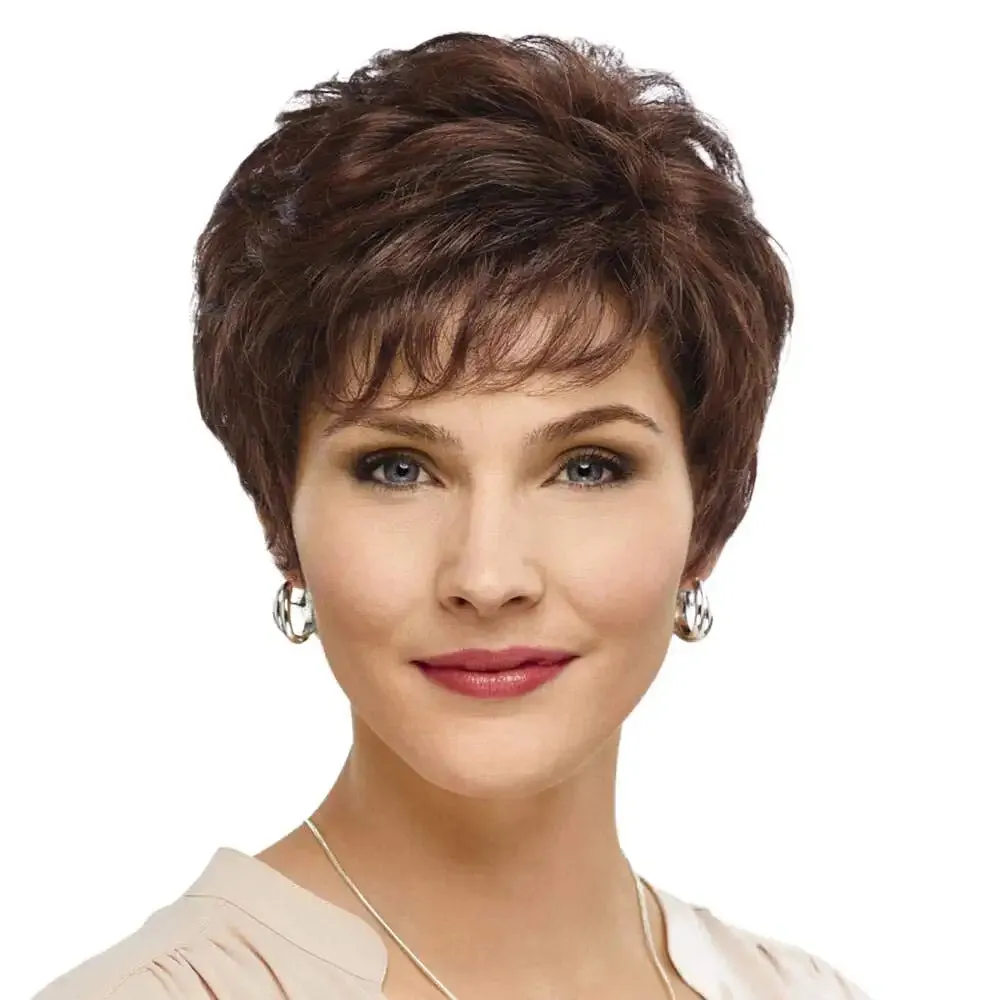 Short Brown Human Hair Blend Pixie Wigs