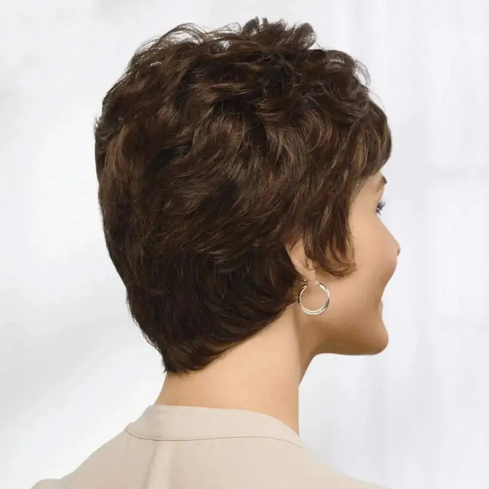 Short Brown Human Hair Blend Pixie Wigs
