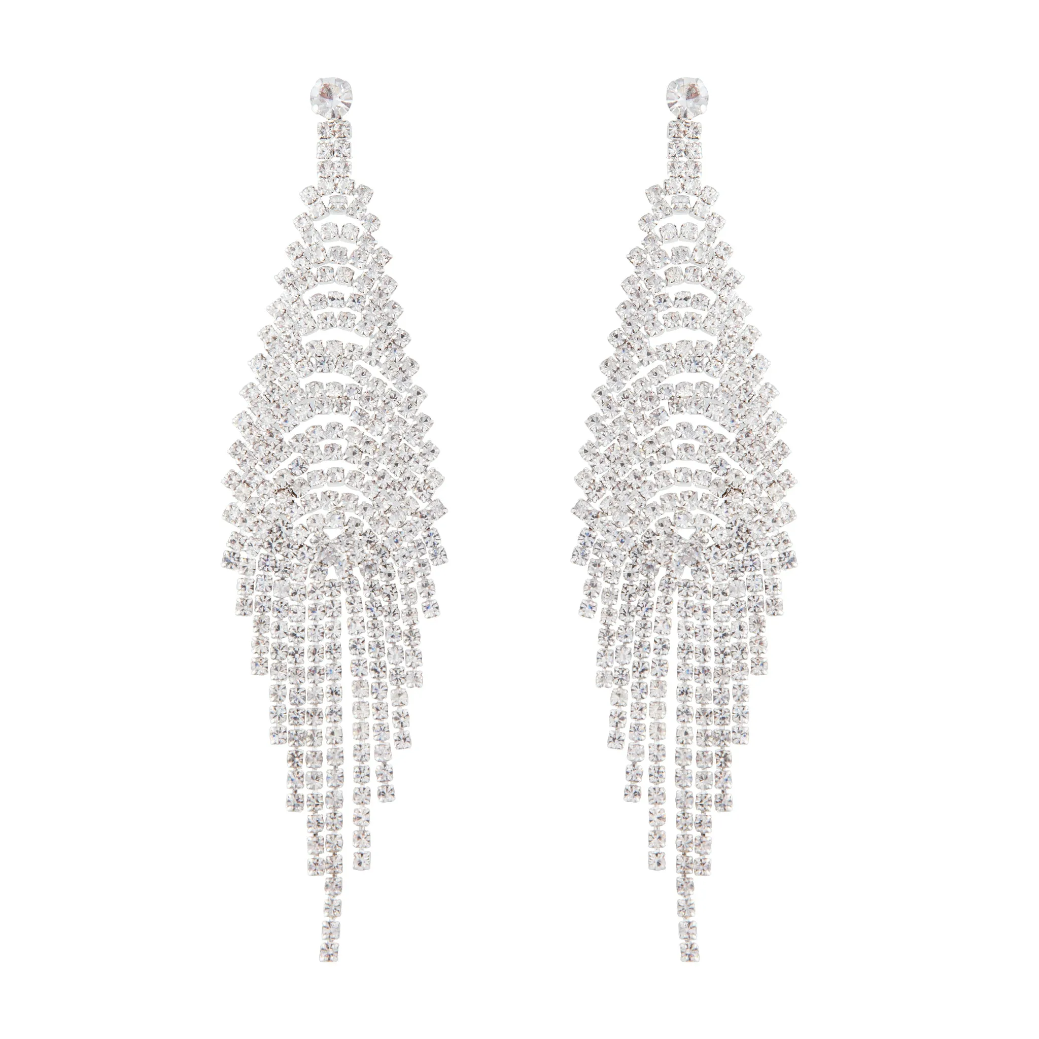 Silver Cup Chain Diamante Fringe Drape Earrings