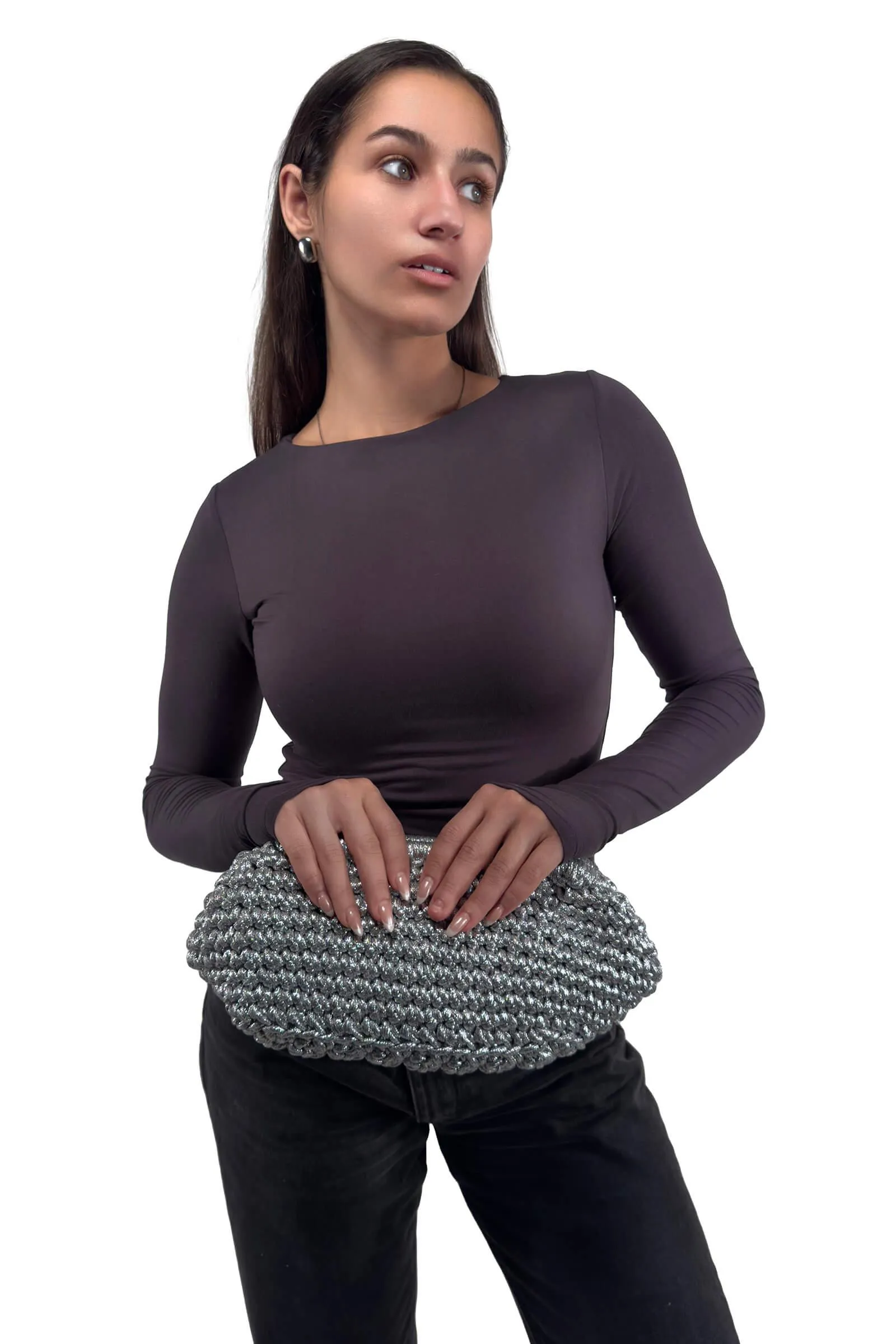 Silver Metallic Bella Frame Clutch