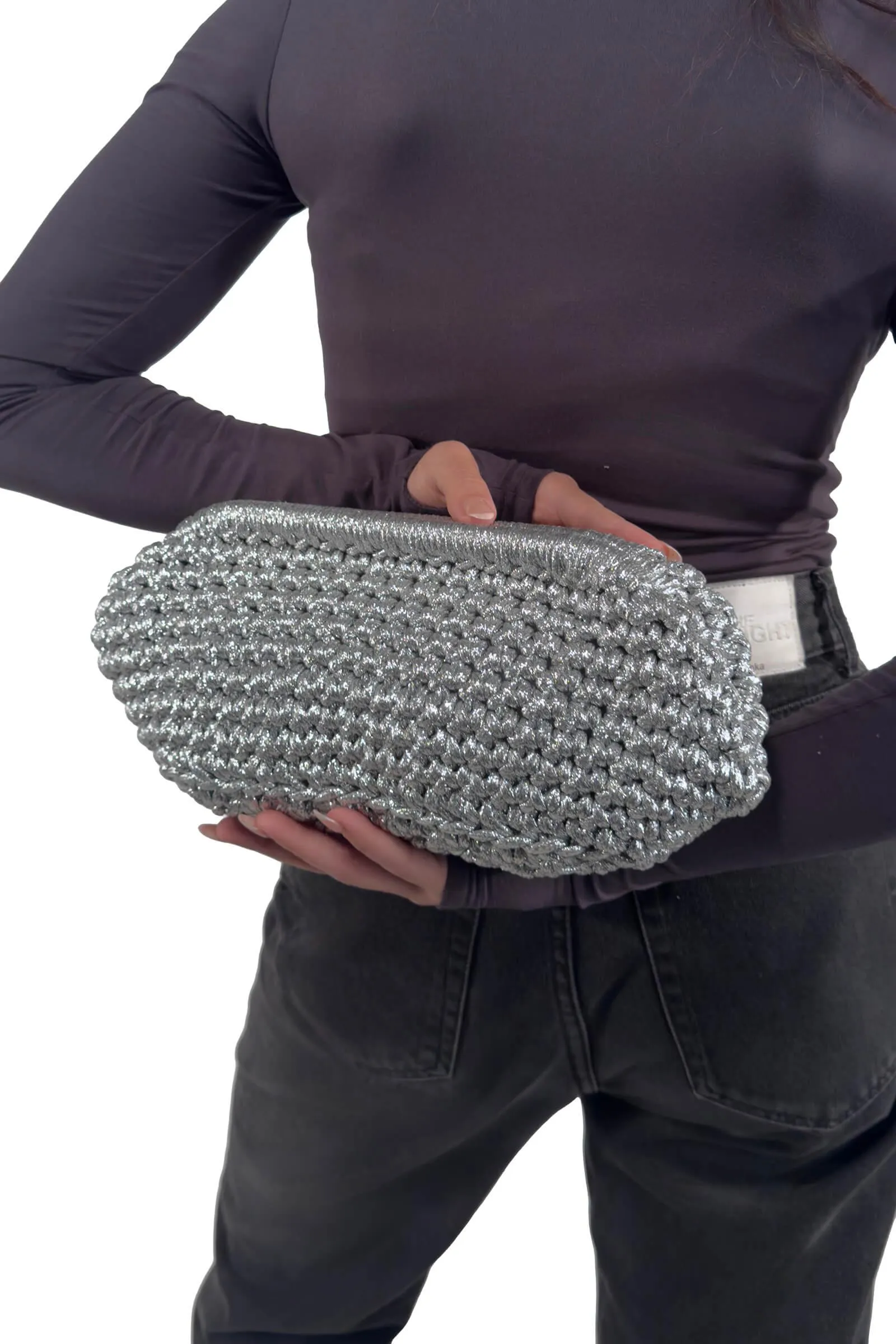 Silver Metallic Bella Frame Clutch