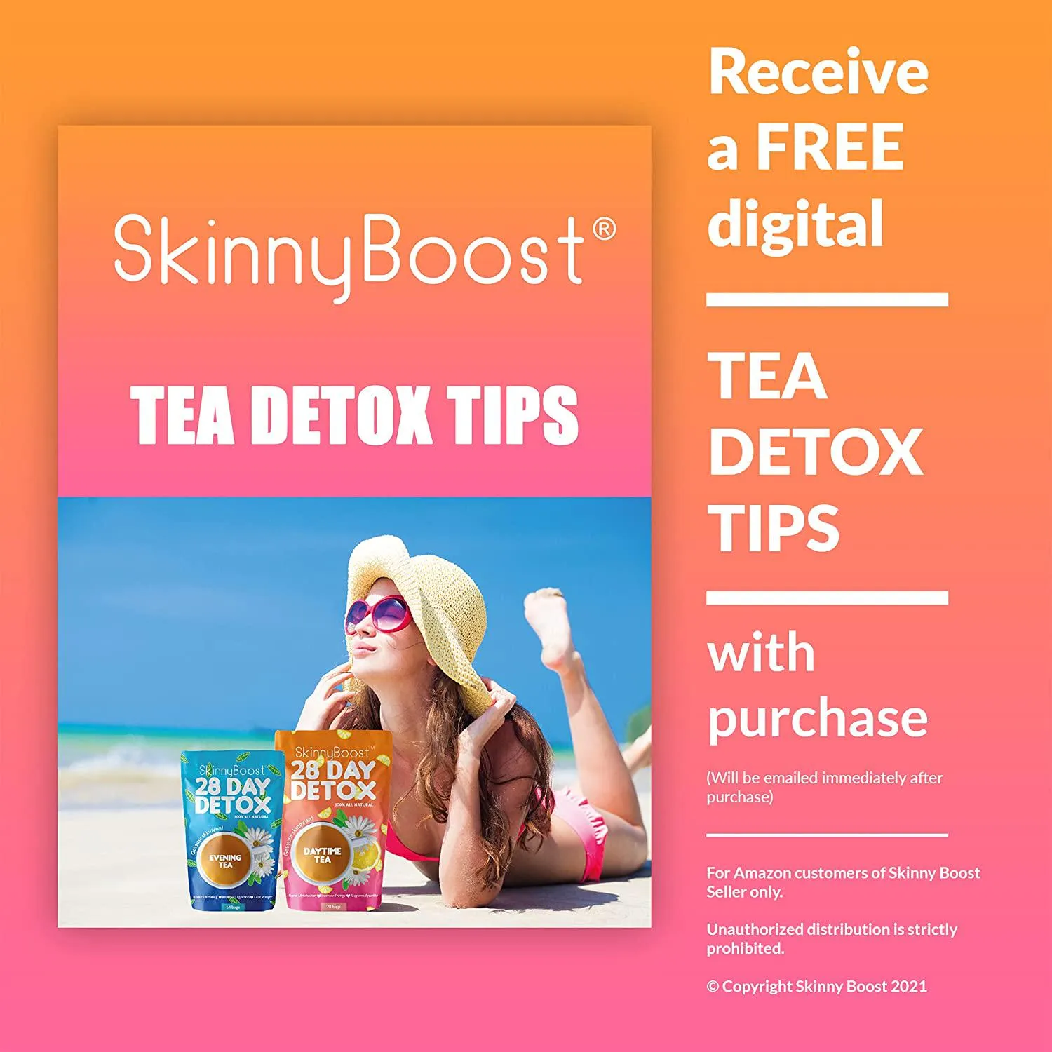 Skinny Boost 28 Day Detox Tea Kit-1 Daytime Tea (28 Bags) 1 Evening Detox Tea (14 Bags) Non GMO, Vegan, All Natural Detox and Cleanse