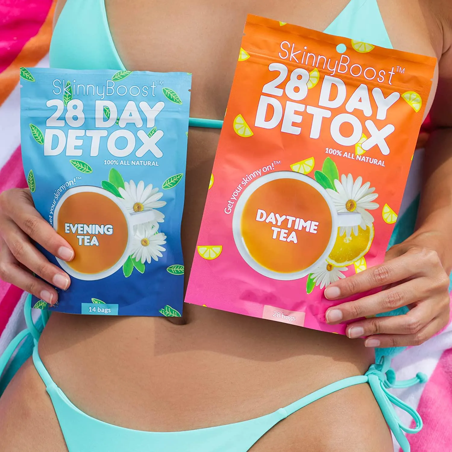 Skinny Boost 28 Day Detox Tea Kit-1 Daytime Tea (28 Bags) 1 Evening Detox Tea (14 Bags) Non GMO, Vegan, All Natural Detox and Cleanse