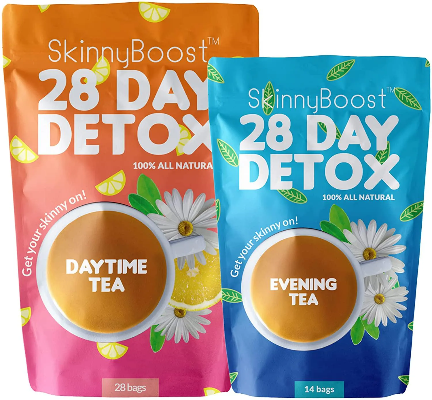 Skinny Boost 28 Day Detox Tea Kit-1 Daytime Tea (28 Bags) 1 Evening Detox Tea (14 Bags) Non GMO, Vegan, All Natural Detox and Cleanse