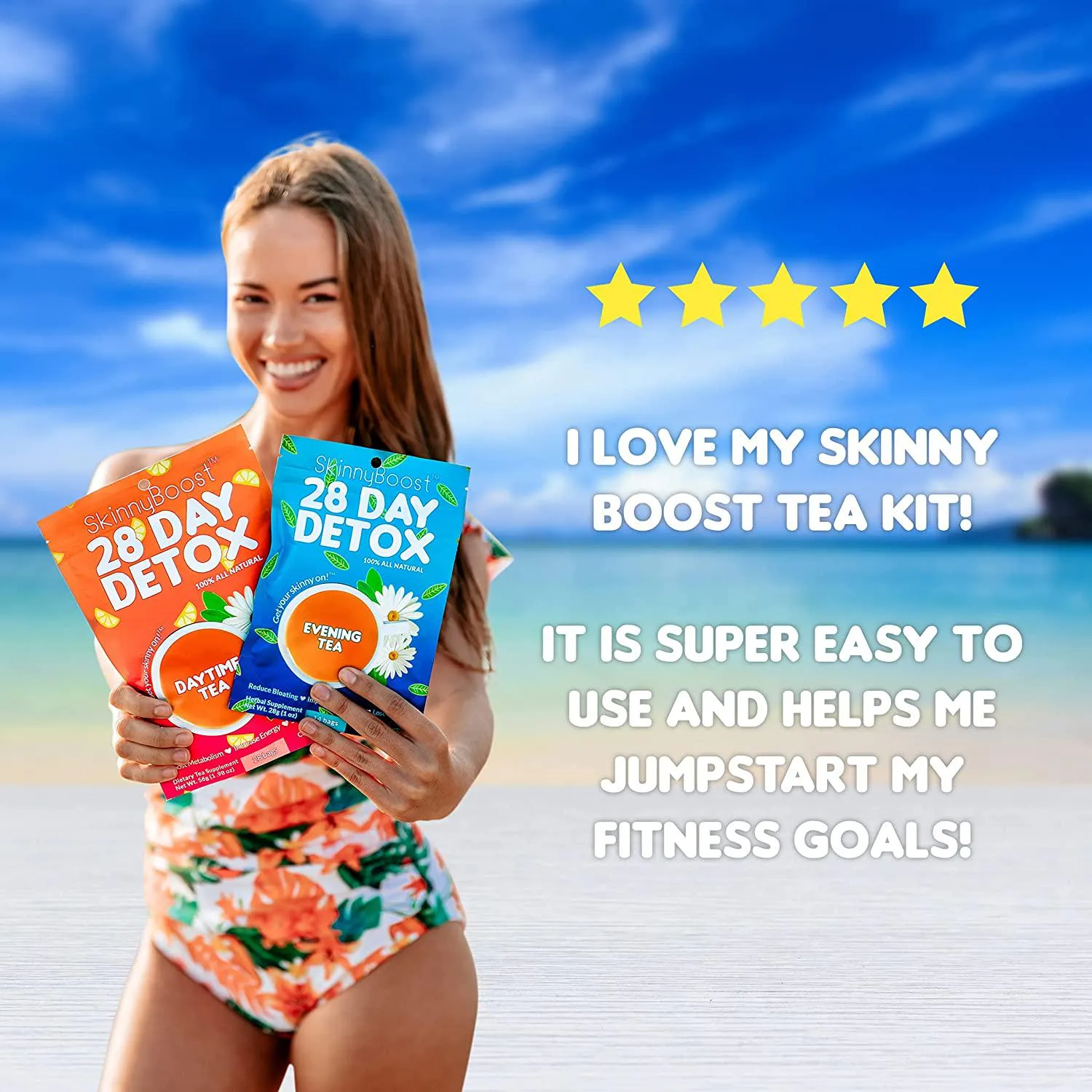 Skinny Boost 28 Day Detox Tea Kit-1 Daytime Tea (28 Bags) 1 Evening Detox Tea (14 Bags) Non GMO, Vegan, All Natural Detox and Cleanse