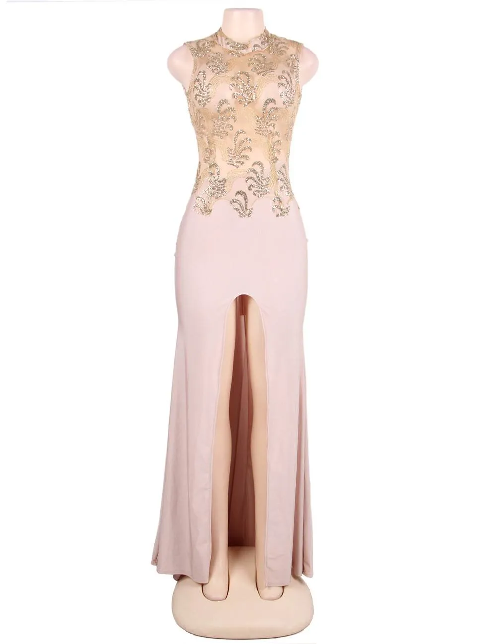 Sleeveless Apricot Floral Mesh Lace Overlay Party Dress