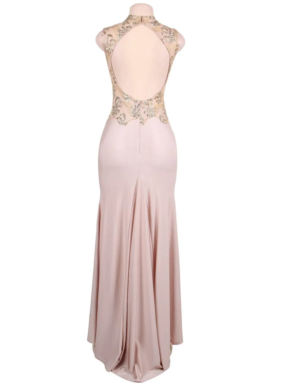 Sleeveless Apricot Floral Mesh Lace Overlay Party Dress