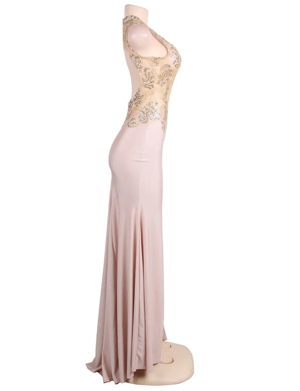 Sleeveless Apricot Floral Mesh Lace Overlay Party Dress