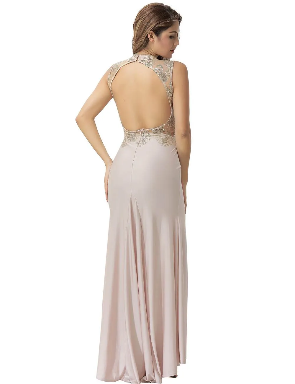 Sleeveless Apricot Floral Mesh Lace Overlay Party Dress