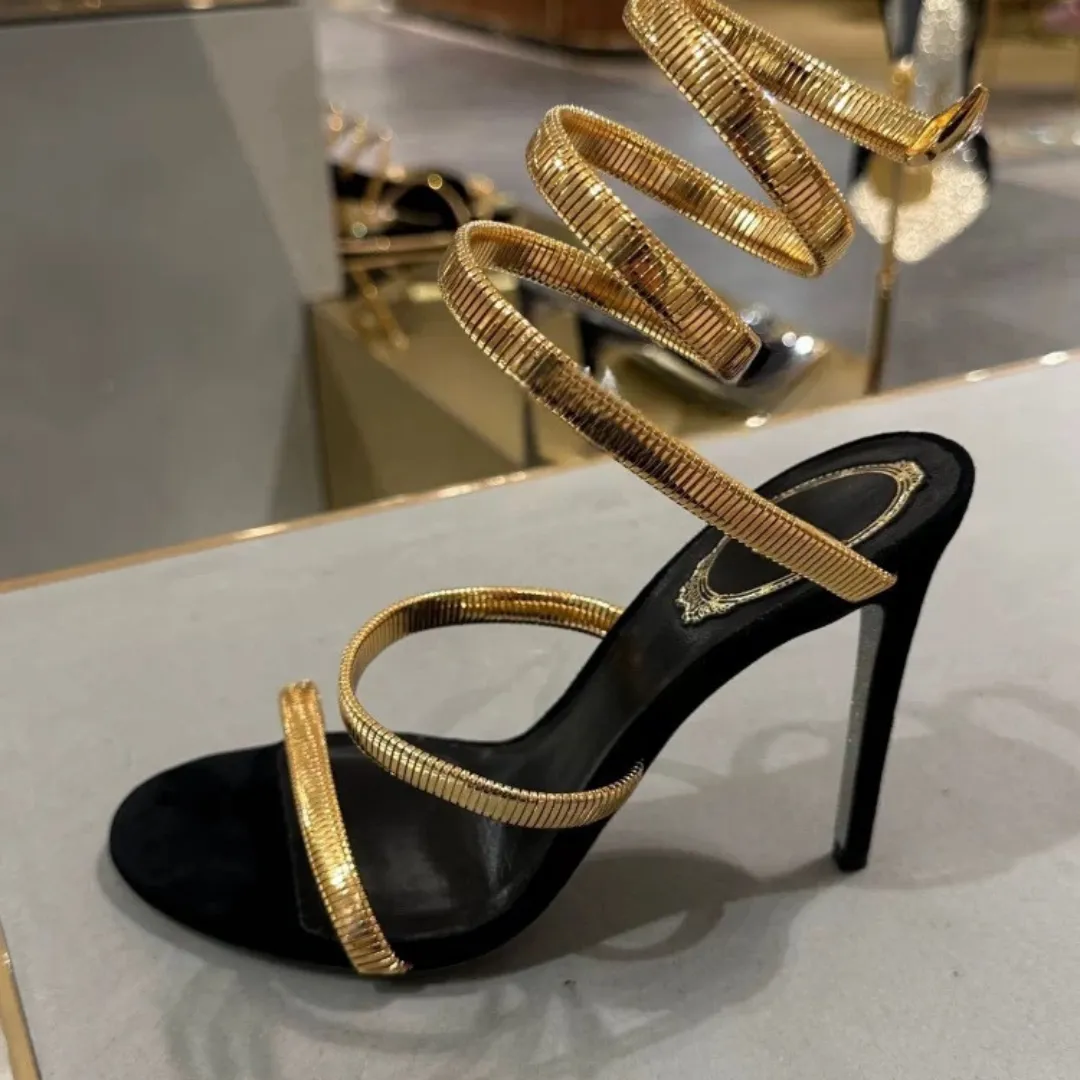 Snake Coil High Heels (Black & Gold)