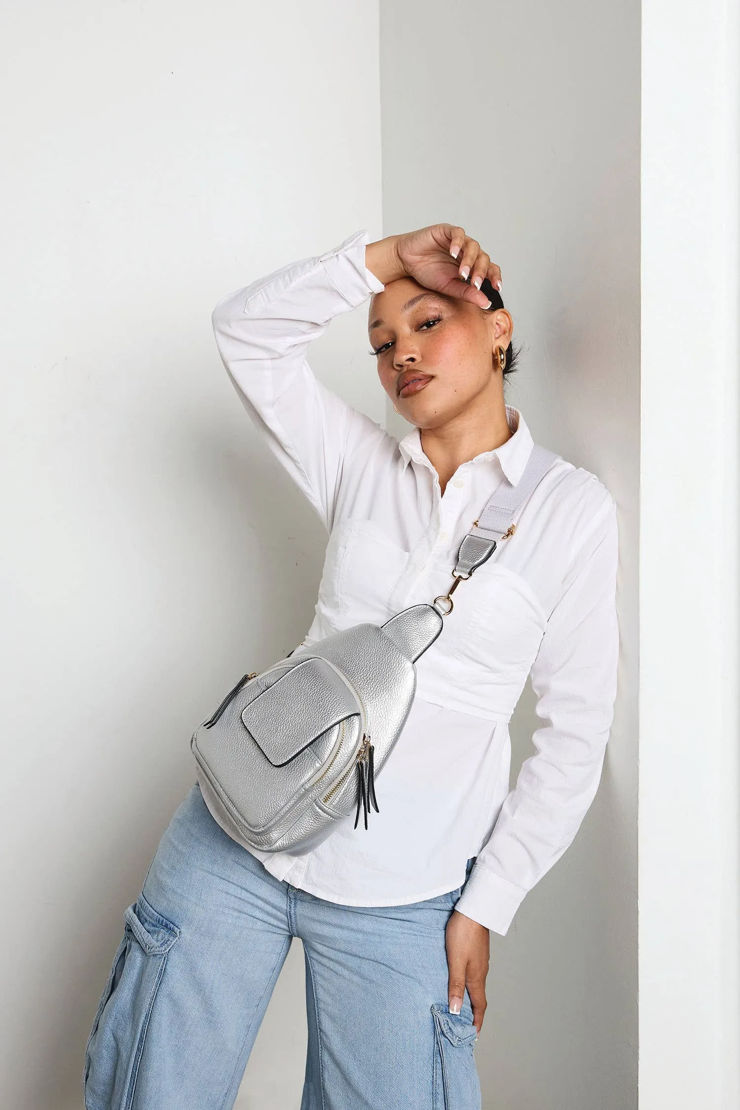 Sophia Sling Bag w/ Flap Over Pocket - Black or Gold