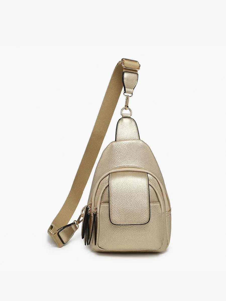 Sophia Sling Bag w/ Flap Over Pocket - Black or Gold