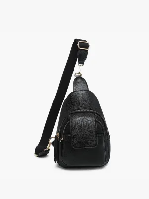 Sophia Sling Bag w/ Flap Over Pocket - Black or Gold