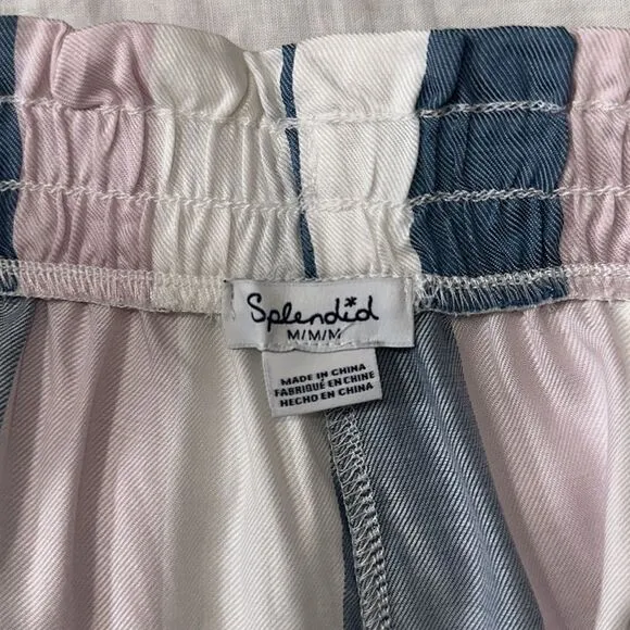 SPLENDID M-L Waterfall Stripe Satin Notch Collar Top &amp; Shorts PJ Set
