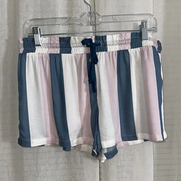 SPLENDID M-L Waterfall Stripe Satin Notch Collar Top &amp; Shorts PJ Set