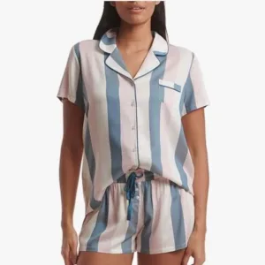 SPLENDID M-L Waterfall Stripe Satin Notch Collar Top &amp; Shorts PJ Set