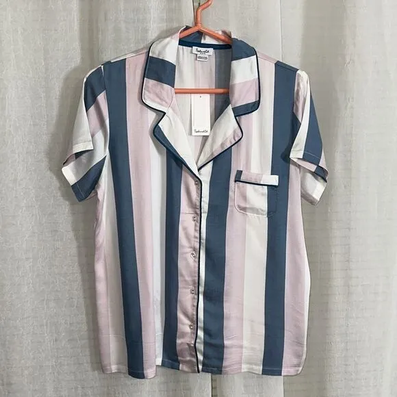 SPLENDID M-L Waterfall Stripe Satin Notch Collar Top &amp; Shorts PJ Set