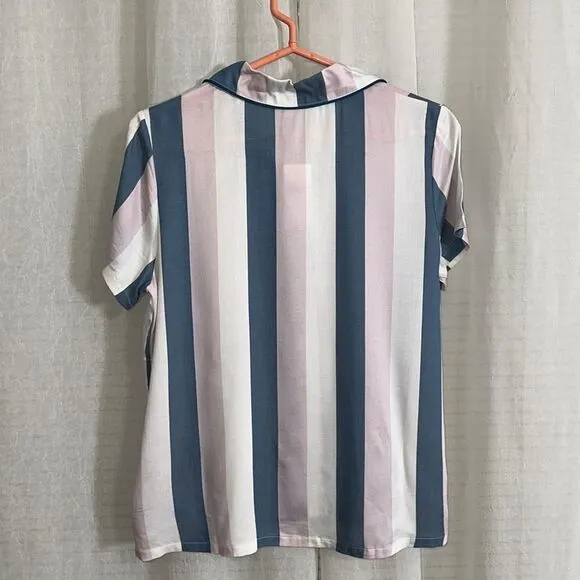 SPLENDID M-L Waterfall Stripe Satin Notch Collar Top &amp; Shorts PJ Set