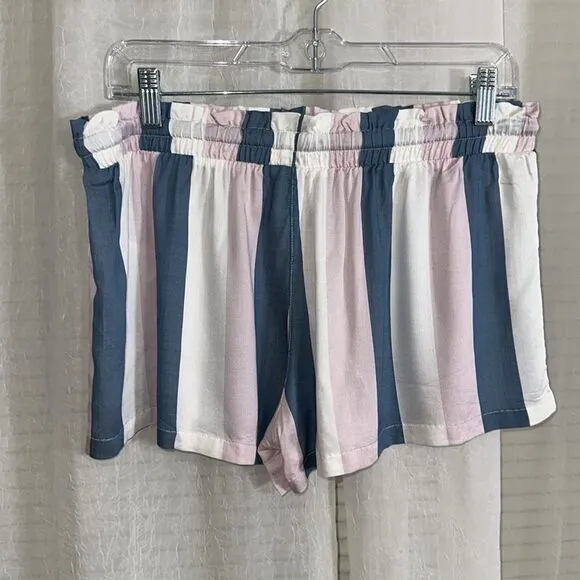 SPLENDID M-L Waterfall Stripe Satin Notch Collar Top &amp; Shorts PJ Set