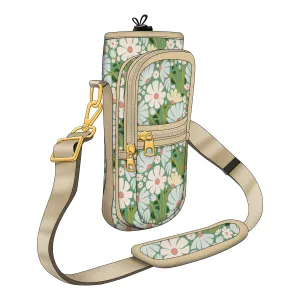 Spring-Inspired Wild Daisy Bottle Carrier with Creamy Beige Strap