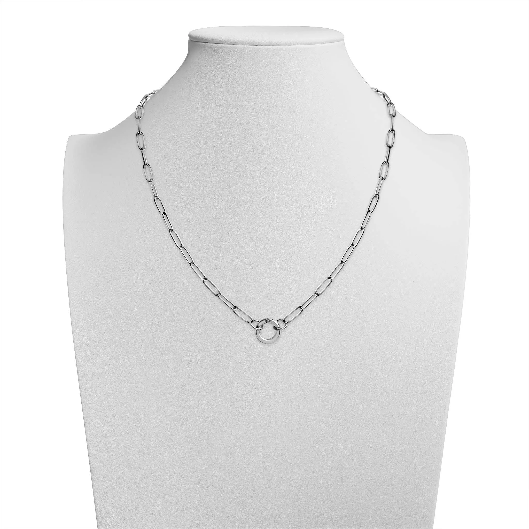 Stainless Steel Paperclip Charm Keeper Necklace Stainless / 16" 2"