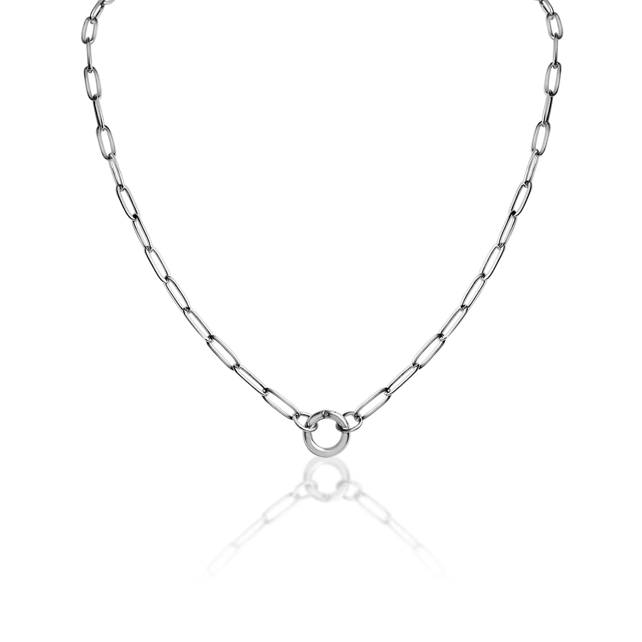 Stainless Steel Paperclip Charm Keeper Necklace Stainless / 16" 2"