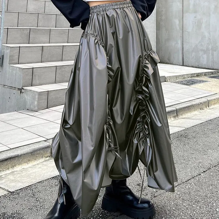 Statement High-Waisted Metallic Ruffle Maxi Skirt
