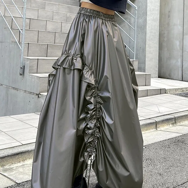 Statement High-Waisted Metallic Ruffle Maxi Skirt