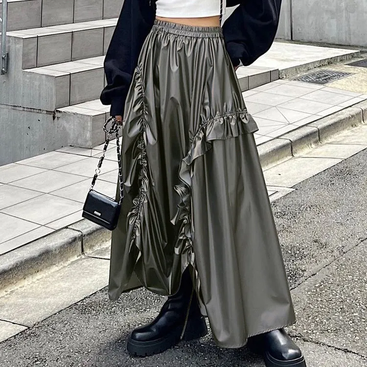 Statement High-Waisted Metallic Ruffle Maxi Skirt