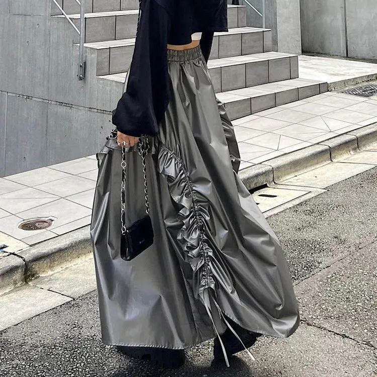 Statement High-Waisted Metallic Ruffle Maxi Skirt