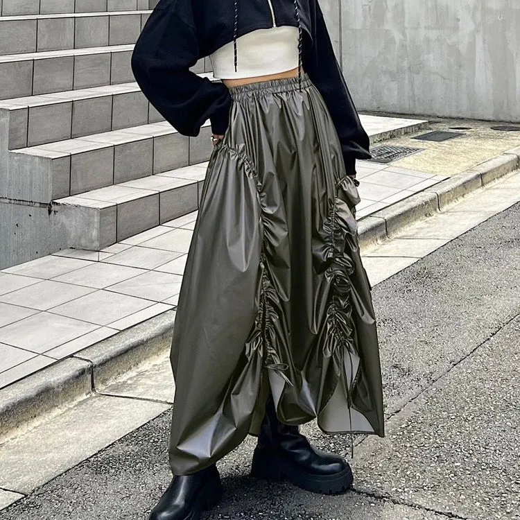 Statement High-Waisted Metallic Ruffle Maxi Skirt