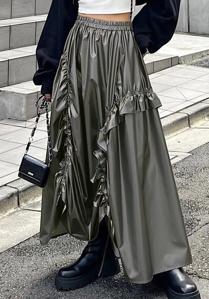 Statement High-Waisted Metallic Ruffle Maxi Skirt