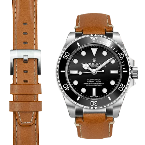 Steel End Link Leather Strap System for the Rolex Sub Ceramic No-Date