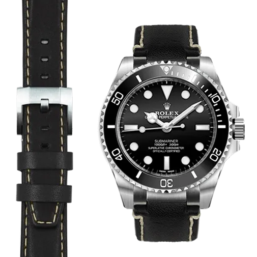 Steel End Link Leather Strap System for the Rolex Sub Ceramic No-Date