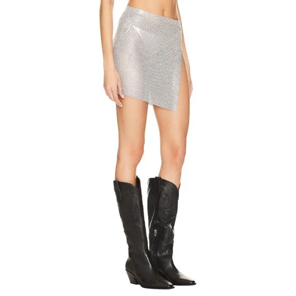 superdown Kali Mini Skirt in Silver Small New Womens Chainmail Metal