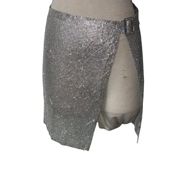 superdown Kali Mini Skirt in Silver Small New Womens Chainmail Metal