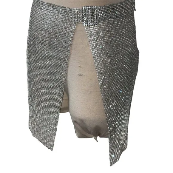 superdown Kali Mini Skirt in Silver Small New Womens Chainmail Metal