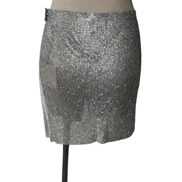 superdown Kali Mini Skirt in Silver Small New Womens Chainmail Metal