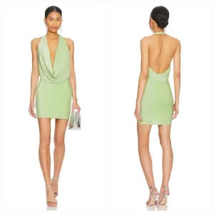Superdown Saffron Cowl Mini Dress in Mint Metallic
