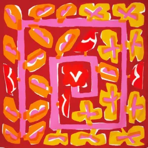 Suzuki Masaru - Aqua Drop (Water repellent finish)  - FLOWER BED red アクアドロップ  (撥水加工)　- Furoshiki   100 x 100 cm