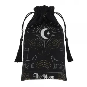 Tarot Moon Card Drawstring Pouch - Black