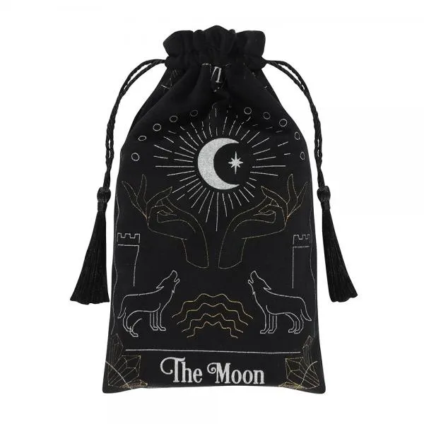 Tarot Moon Card Drawstring Pouch - Black
