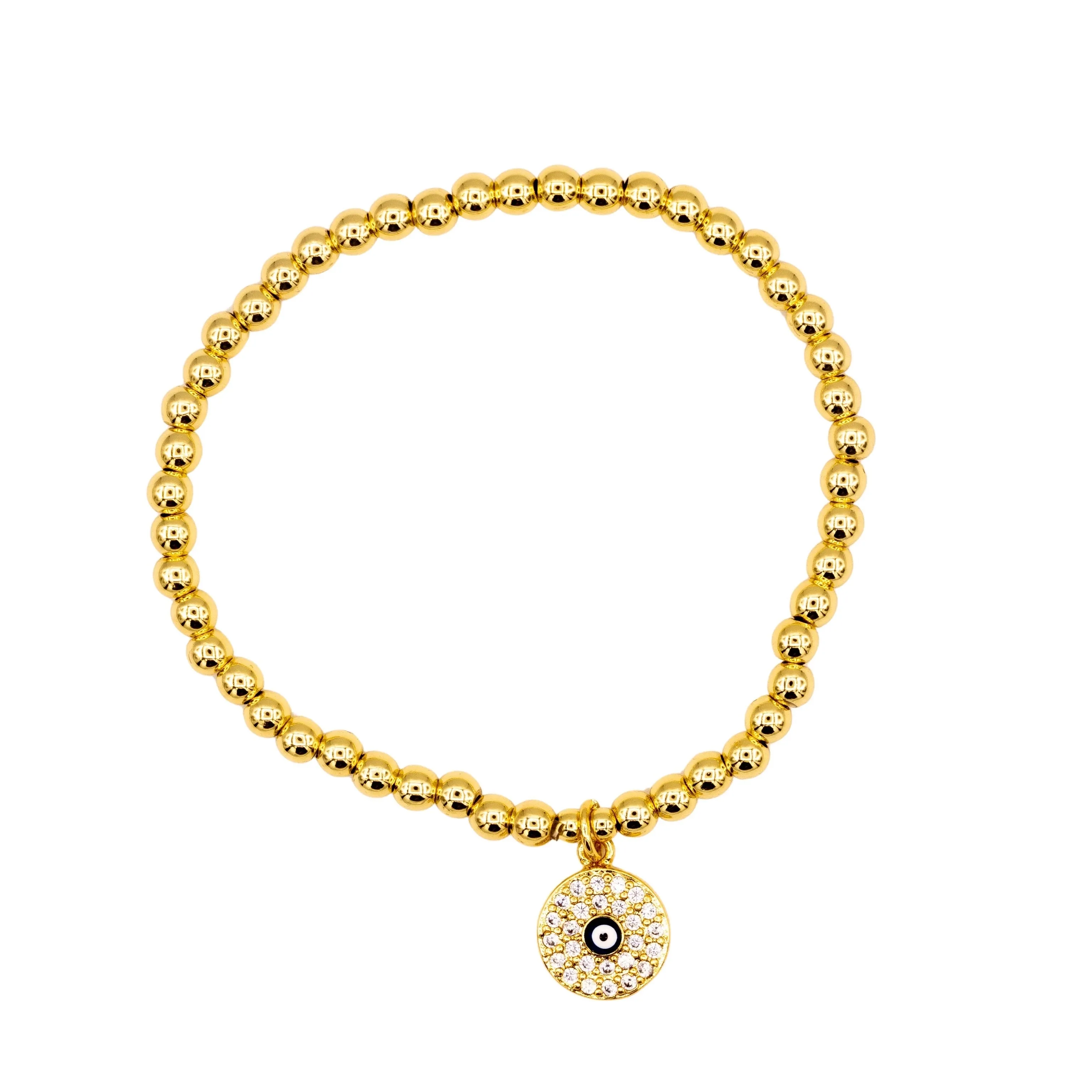 The 4mm Gold Beaded Round Evil Eye Bracelet