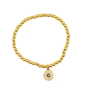 The 4mm Gold Beaded Round Evil Eye Bracelet