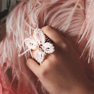 The Amaryllis Pink Pearl Butterfly Luxury Ring
