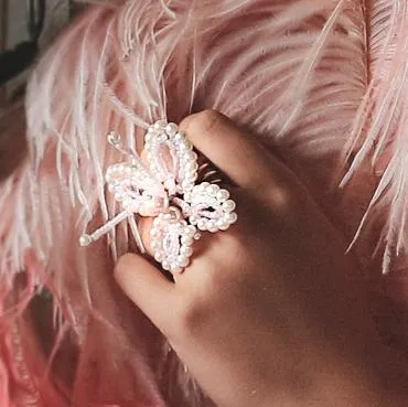 The Amaryllis Pink Pearl Butterfly Luxury Ring