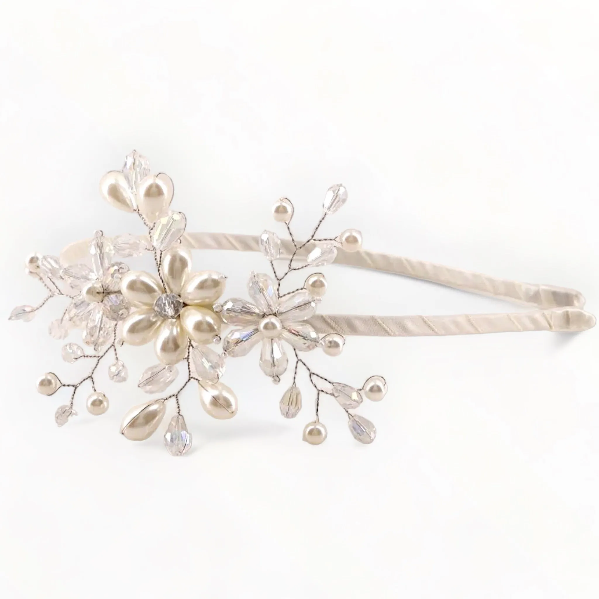 The Natsuki Pearl & Crystal Flower Headband