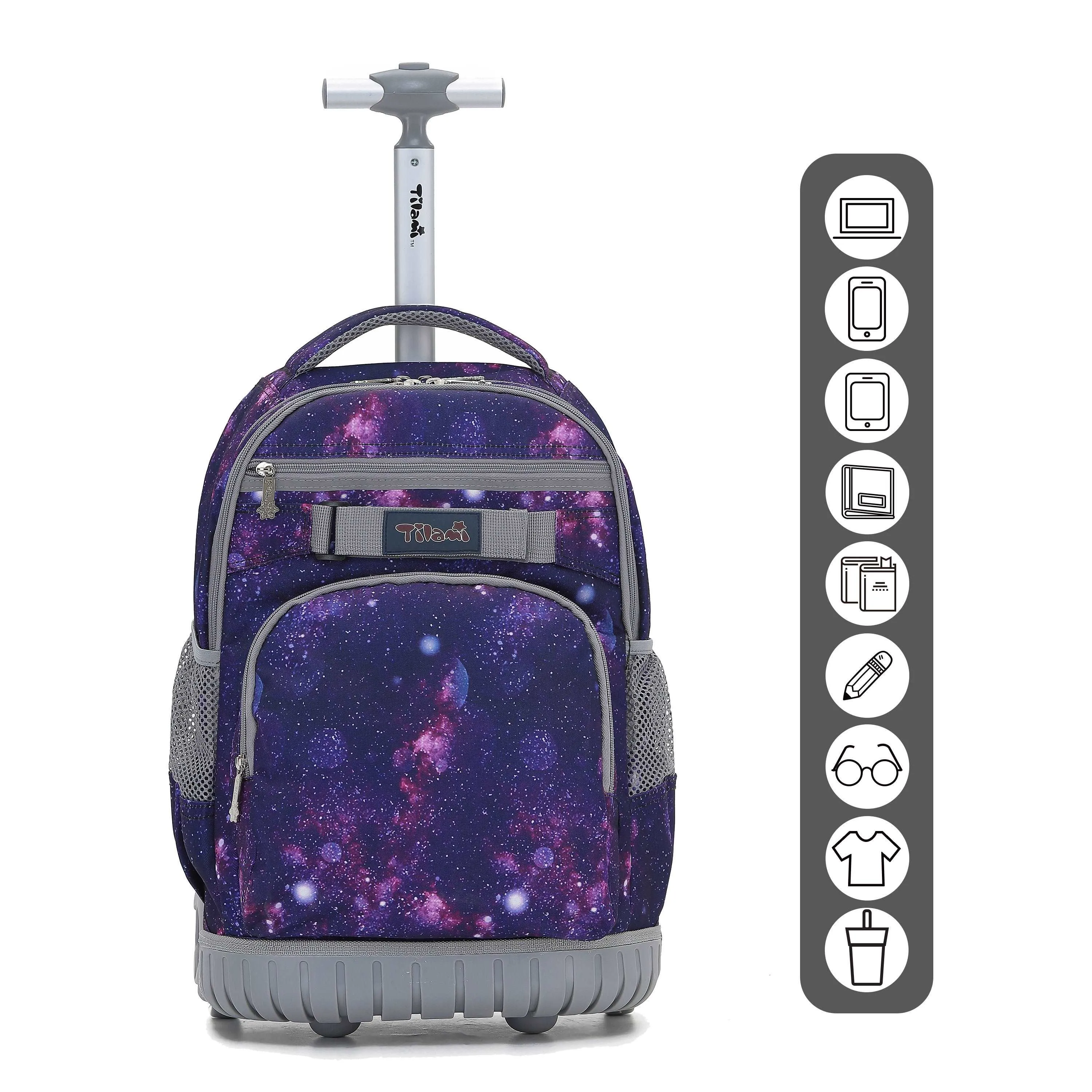 Tilami 18-inch Deep Galaxy Rolling Backpack for Kids