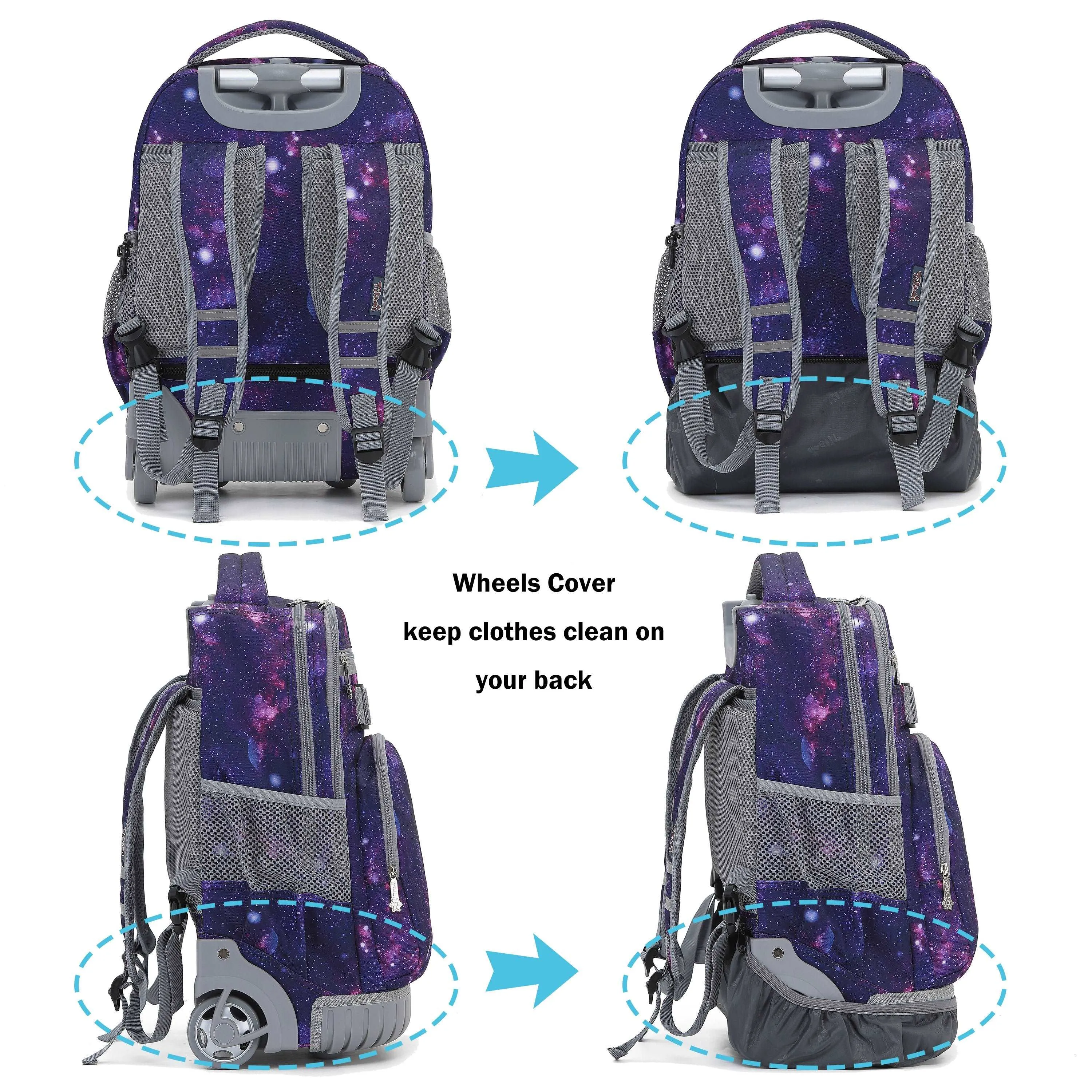 Tilami 18-inch Deep Galaxy Rolling Backpack for Kids